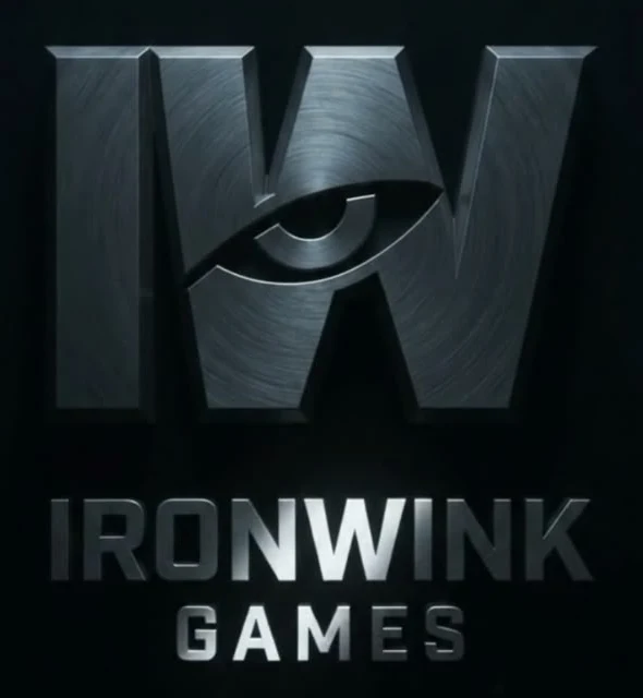IronWink Games metallic IW eye logo and studio name